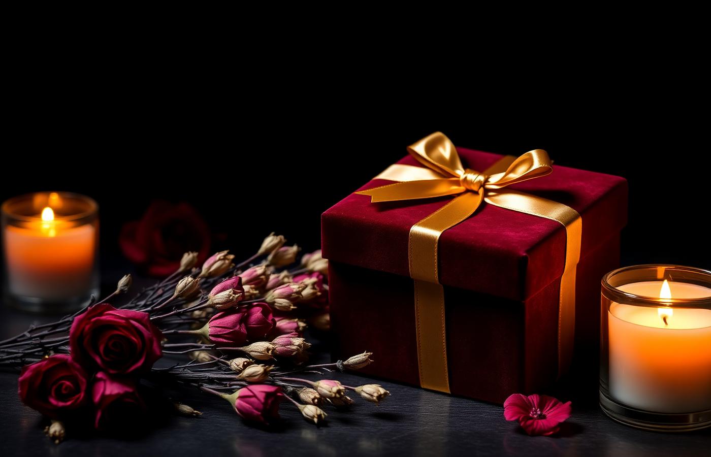Presentación de regalo premium con caja y lazo dorado